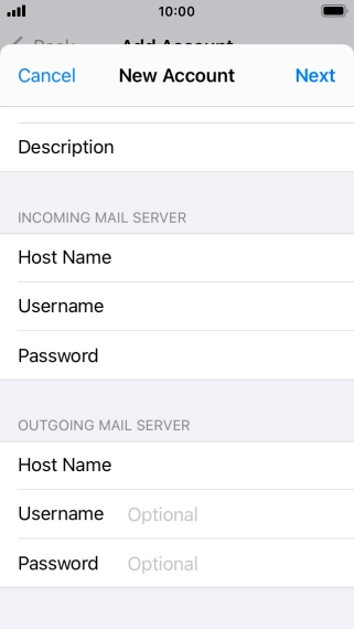 Press Username and key in the username for your email account.