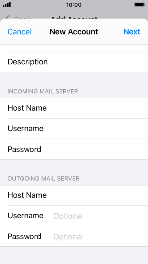 Press Username and key in the username for your email account.