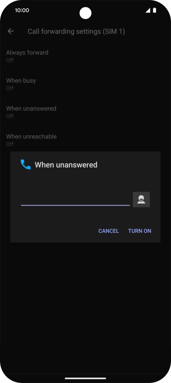 Key in +447953222222 and press TURN ON.