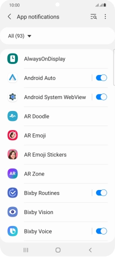 Press the indicators next to the required apps to turn the function on or off.