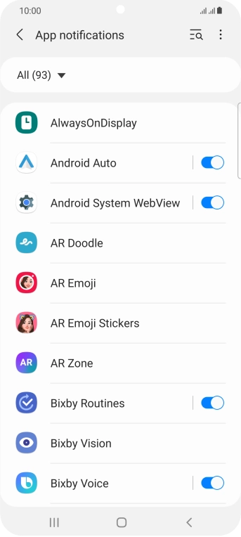 Press the indicators next to the required apps to turn the function on or off.