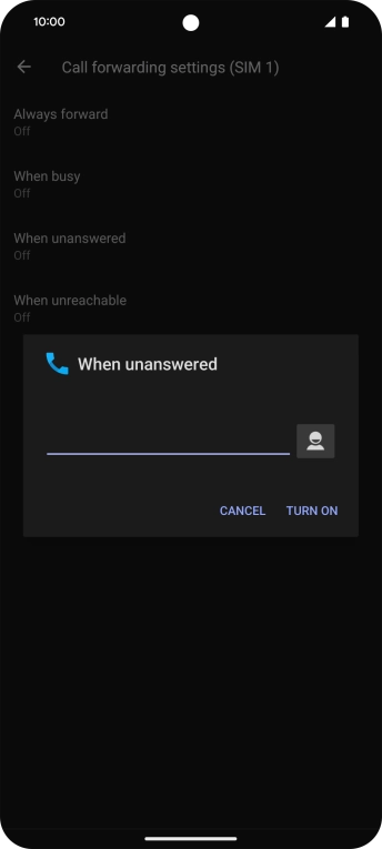 Key in +447953222222 and press TURN ON.