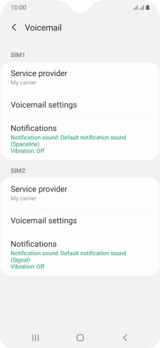 Press Voicemail settings below the required SIM.