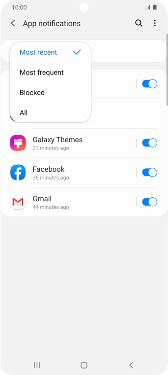 Press the required setting.