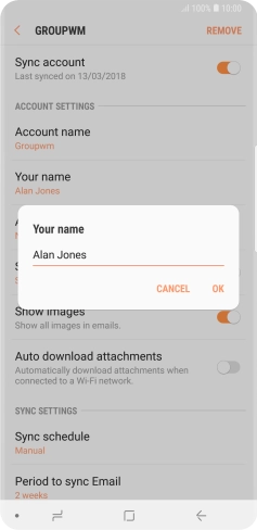 Key in the required sender name and press OK.