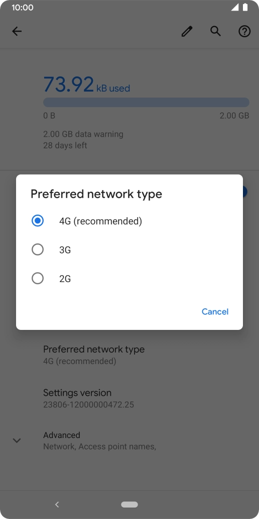 Press the required network mode.