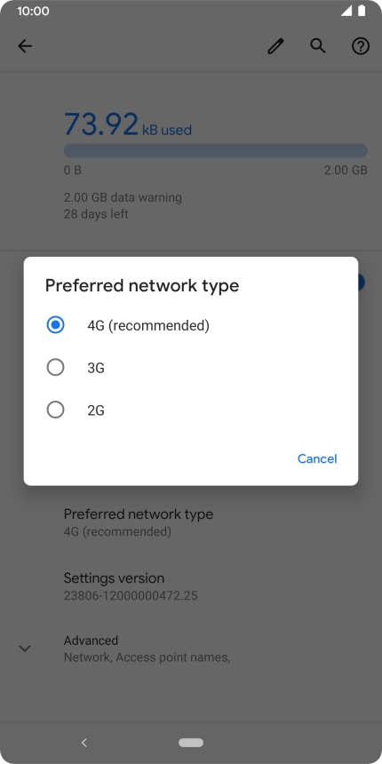 Press the required network mode.