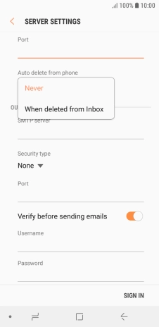 Press Never to keep email on the server when you delete them on your phone.