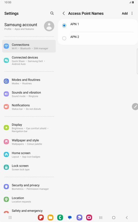 Press the field next to the data connection to activate it.
