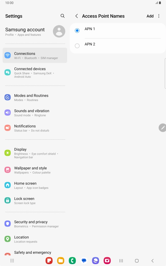 Press the field next to the data connection to activate it.