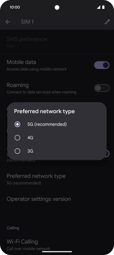 Press the required network mode.