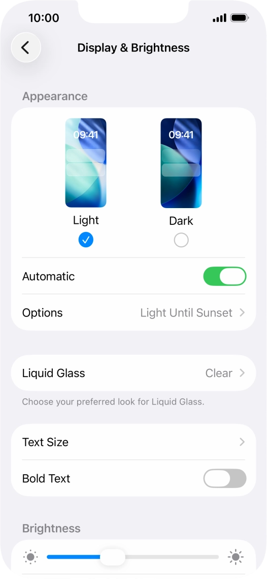 If you turn on the function, press Options and follow the instructions on the screen to select the required period of time for Dark Mode.