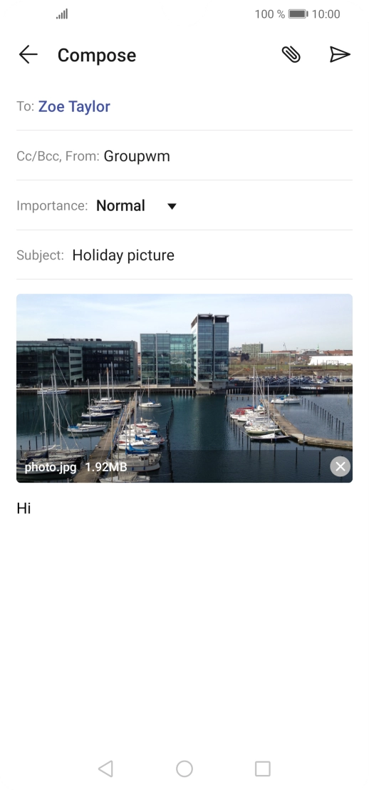 Press the send icon when you've finished your email.