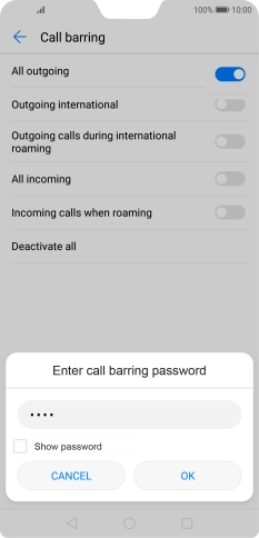 Key in your barring password and press OK.