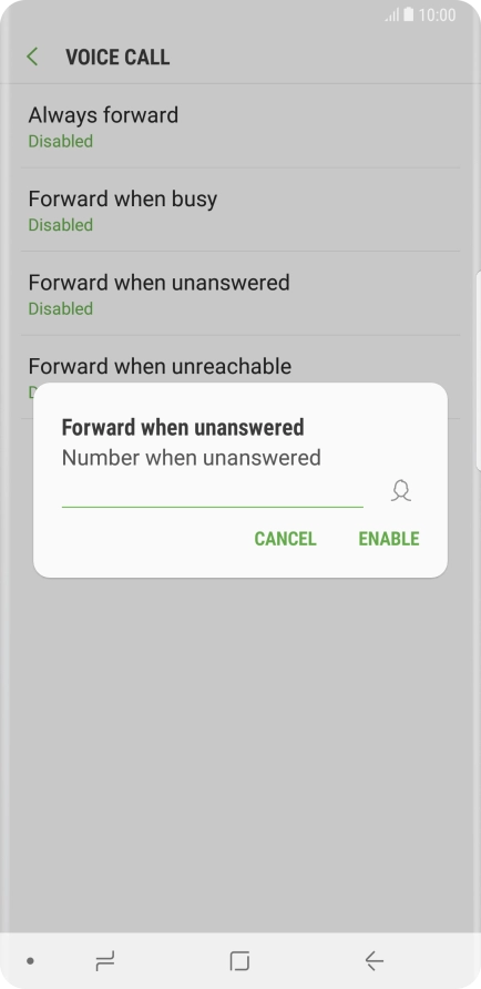 Key in +447953222222 and press ENABLE.