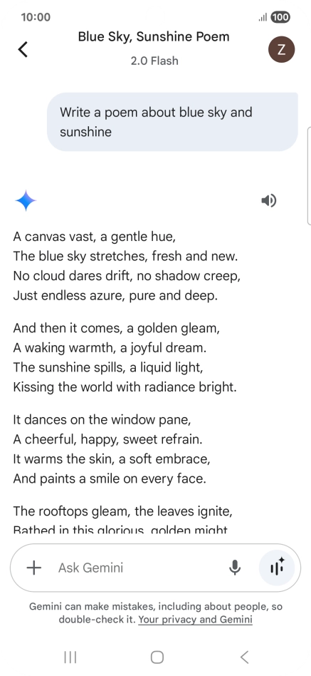 You can ask Gemini to generate a text based on your description.