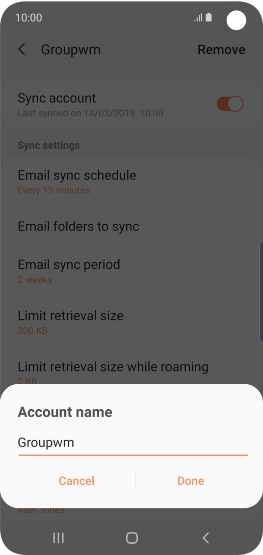 Key in the required name for the email account and press Done.