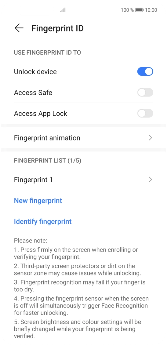 Press the indicators next to the required settings to turn them on or off.