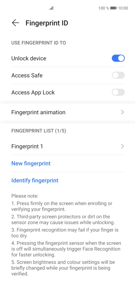 Press the indicators next to the required settings to turn them on or off.