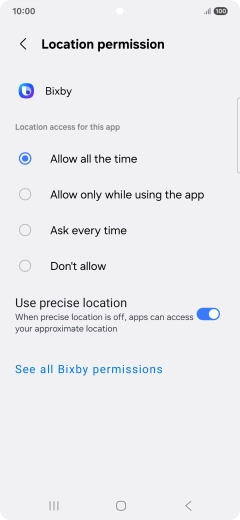 Press the required setting.