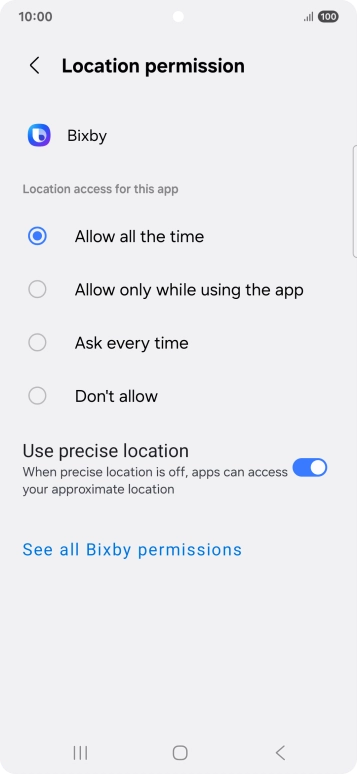 Press the required setting.