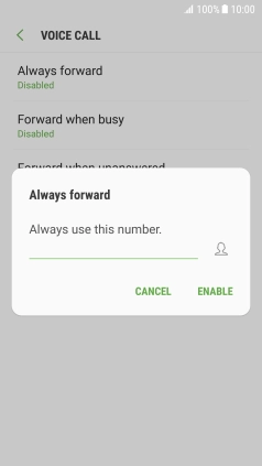Key in +447953222222 and press ENABLE.