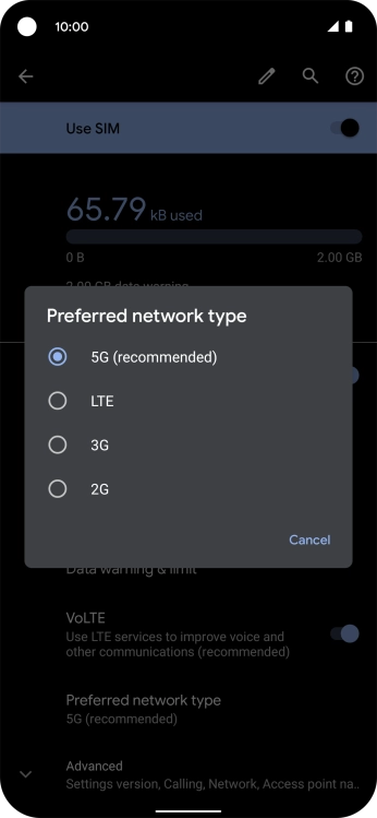 Press the required network mode.