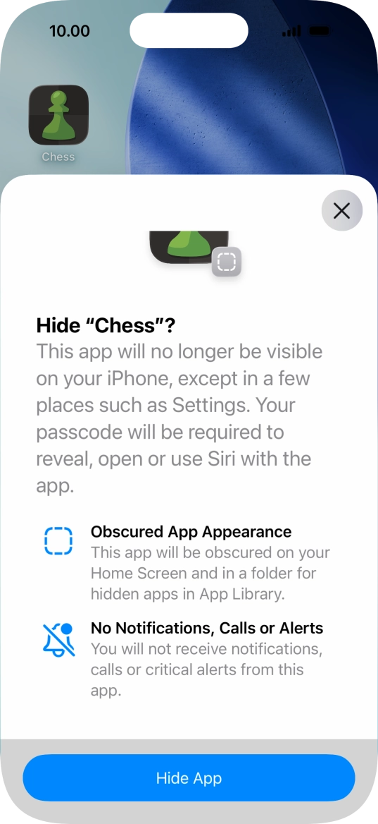 Press Hide App.
