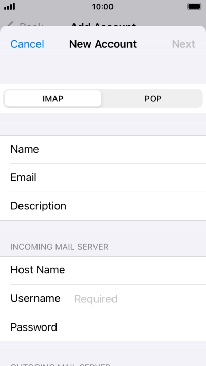 Press Username and key in the username for your email account.