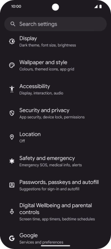 Press Security and privacy.