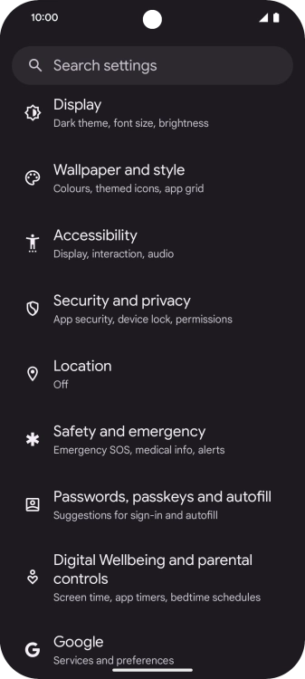 Press Security and privacy.