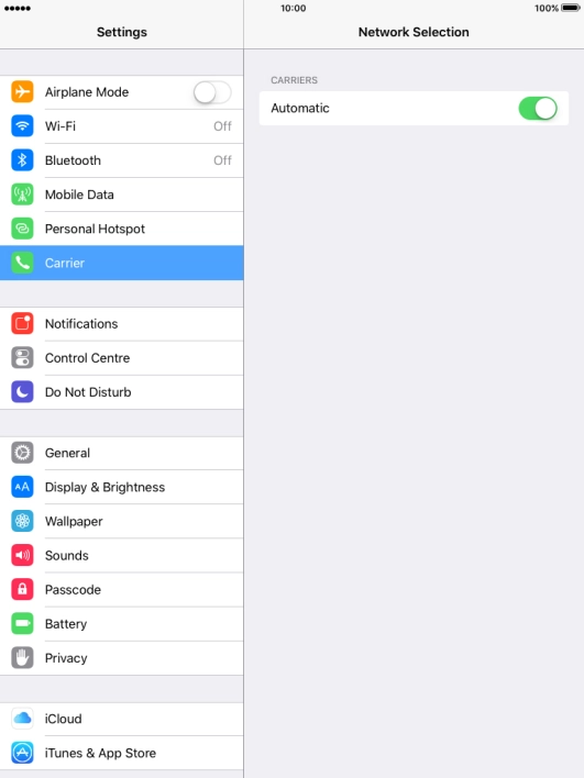 Press the indicator to turn automatic network selection on or off.