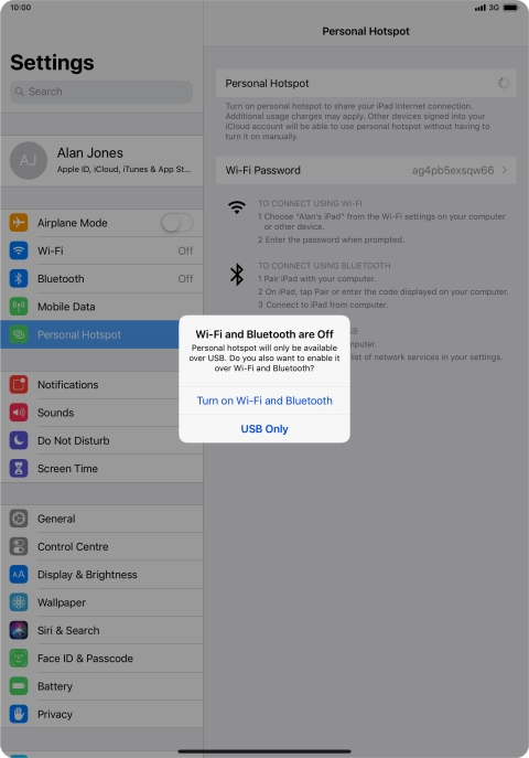 If Wi-Fi is turned off, press Turn on Wi-Fi and Bluetooth.