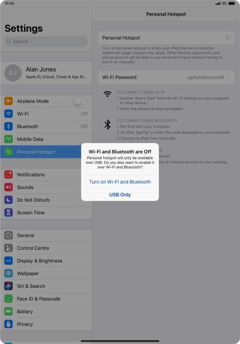 If Wi-Fi is turned off, press Turn on Wi-Fi and Bluetooth.