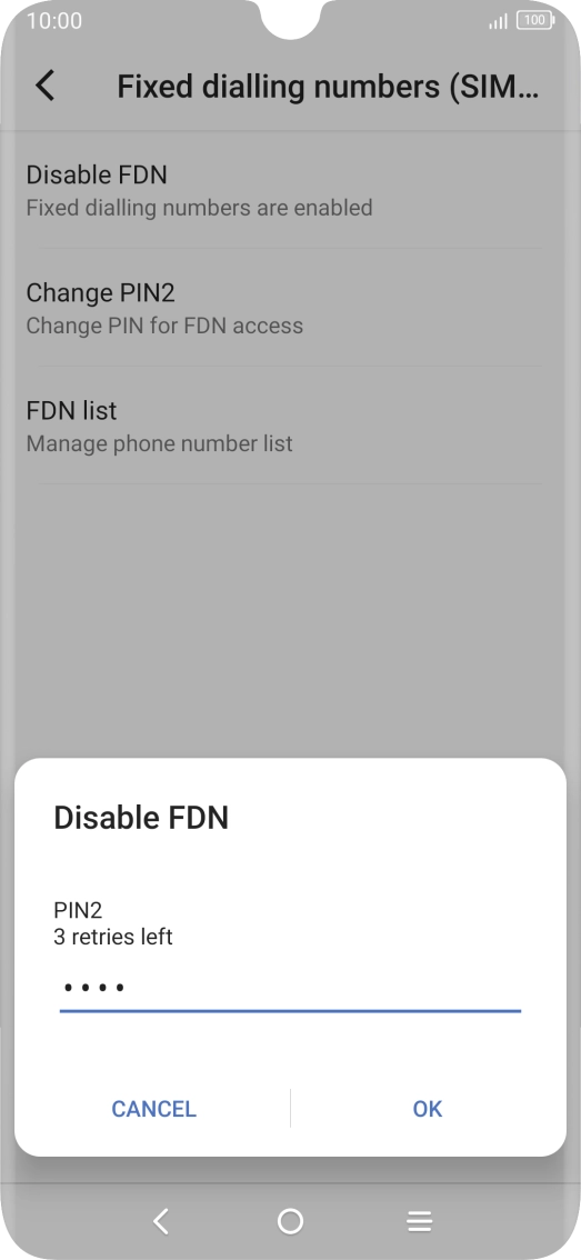 Key in your PIN2 and press OK. The default PIN2 is 0000.