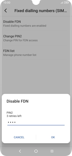 Key in your PIN2 and press OK. The default PIN2 is 0000.
