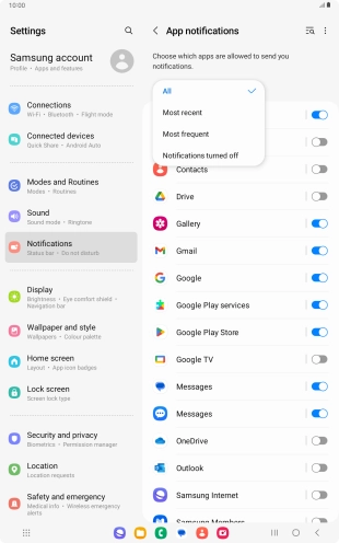 Press the required setting.
