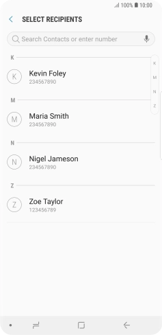 Press the search field and key in the first letters of the recipient's name.