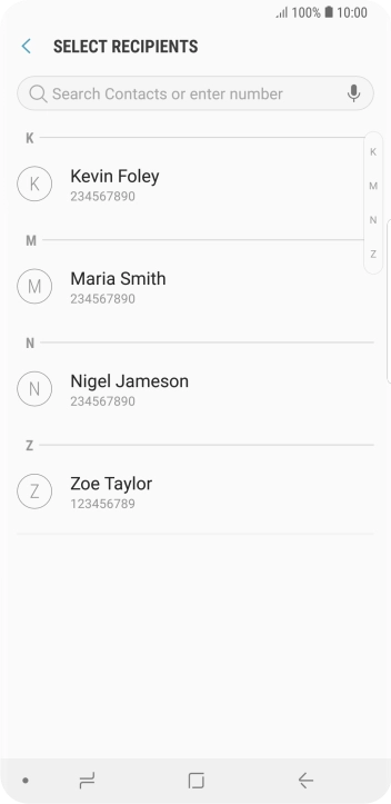 Press the search field and key in the first letters of the recipient's name.