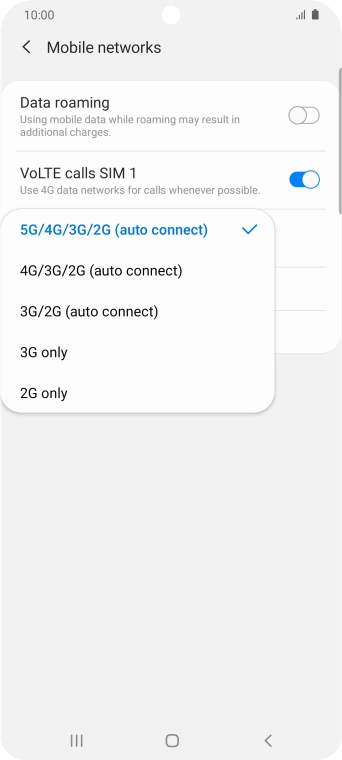 Press the required network mode.