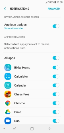 Press the indicator next to the required app to turn the function on or off.