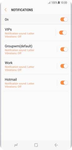 Press the indicator next to the required email account to turn the function on or off.