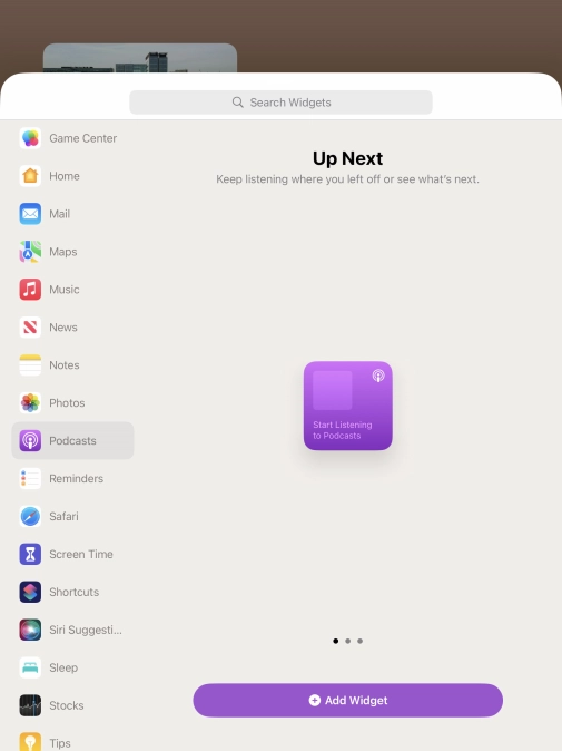 Slide your finger right or left on the screen to select the required widget size.