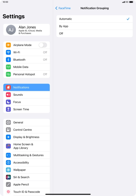 Press the required setting.