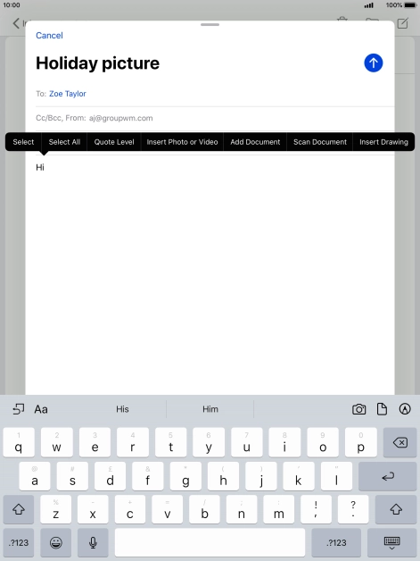 Press Insert Photo or Video and follow the instructions on the screen to attach a picture or a video clip.