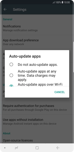 To turn off automatic update of apps, press Do not auto-update apps..