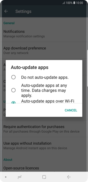 To turn off automatic update of apps, press Do not auto-update apps..