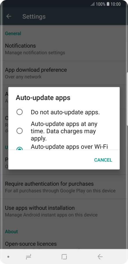 To turn off automatic update of apps, press Do not auto-update apps..