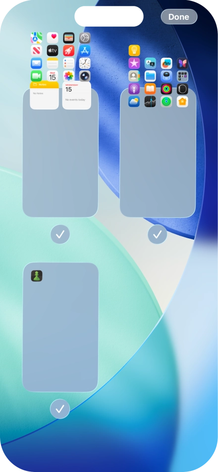 Press the fields below the required home screen pages to select or deselect them.