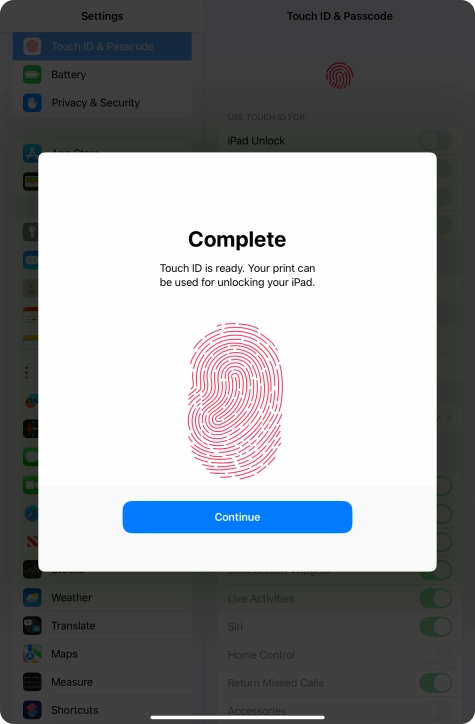 Press Continue. If you haven't previously selected a lock code, key in a code of your own choice twice.